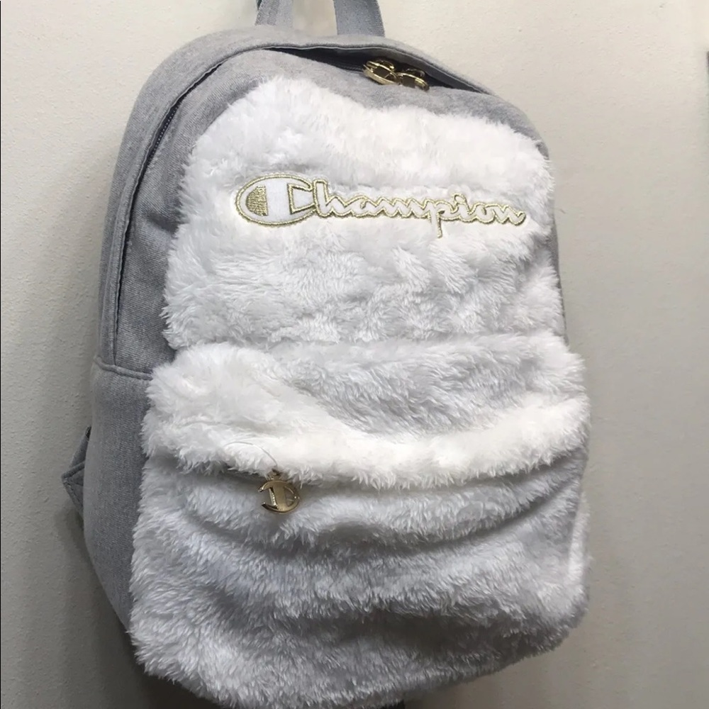 Champion Women’s Girls Textile Grey/ Offwhite Mini Backpack With Faux Fur